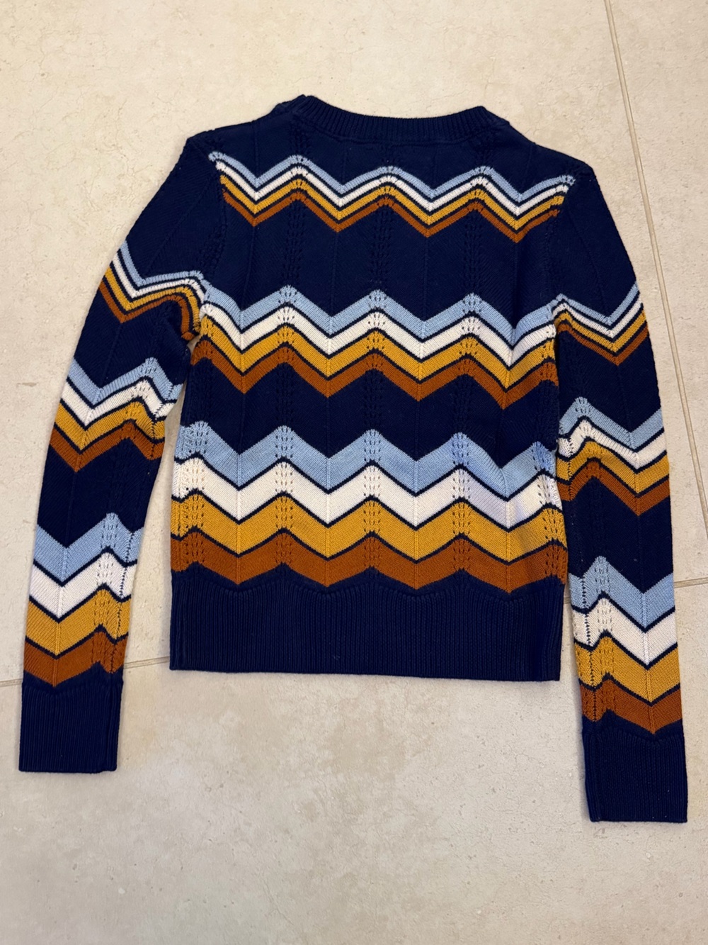 Stoned Immaculate - Wool Chevron Knit Sweater - Navy + Mustard - Picture 4 of 4